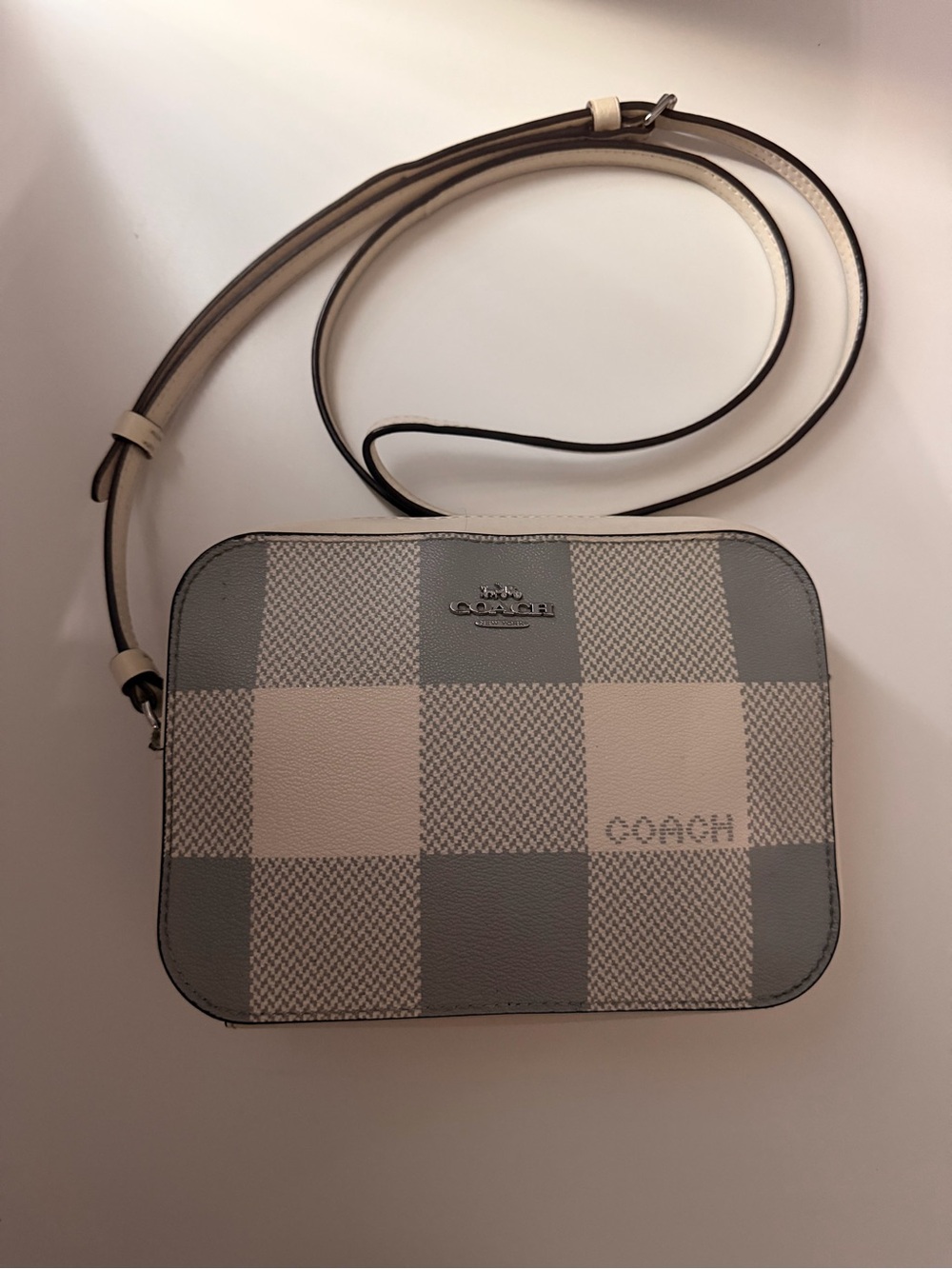 Coach Checkerboard Crossbody in Gray and Cream